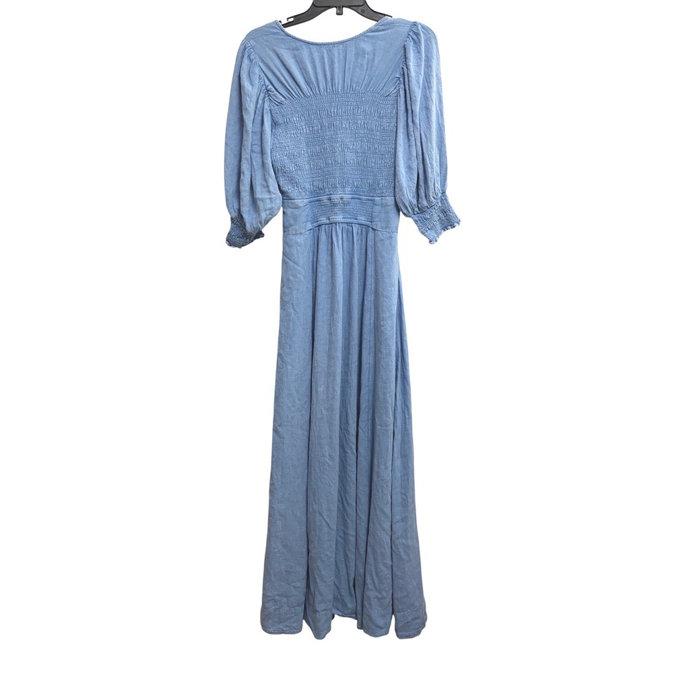 Free People String Of‎ Hearts Boho Blue Maxi Dress Blue Cutout Smocked Large - Picture 7 of 11
